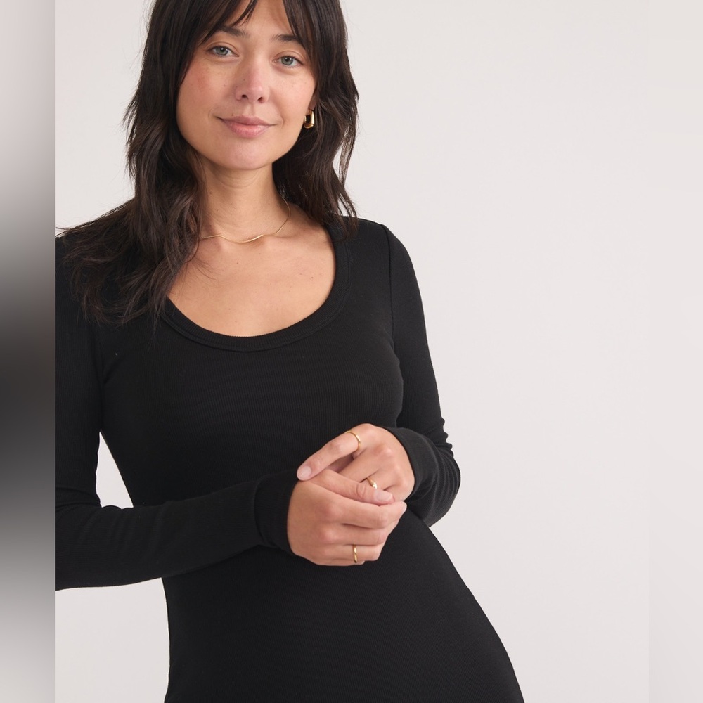 Marine Layer Lexi Rib Midi Dress Bodycon Long Sleeve Stretch Black Medium - Picture 7 of 7